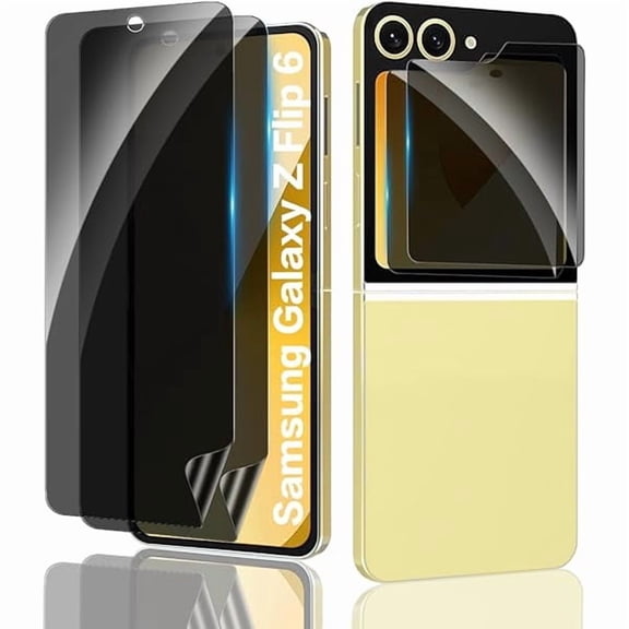 can Samsung Galaxy Z Flip 6 Privacy Screen Protector, 2 Pack Inner Anti-Spy Soft Film + 2 Pack Black/Front/Outer Tempered Glass Screen Saver[28Anti Peep] No Bubble, Case Friendly, Anti Scratch