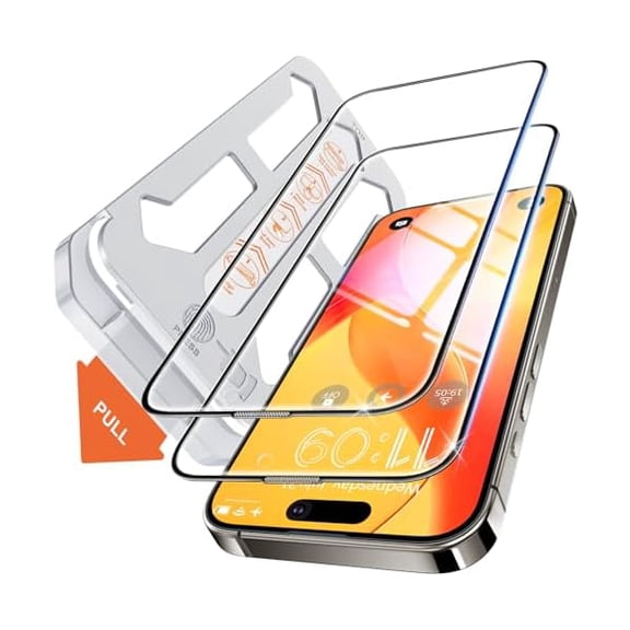 can Screen Protector for iPhone 15 Pro 6.1 inch [Auto Dust Elimination] Full Coverage Tempered Glass Film 9H+ Military-Grade Protection,[No Bubbles No Dust] [2 Pack]