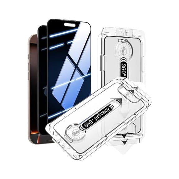 can Tempered Glass 4 Way All Angles Privacy Screen Protector for iPhone 15 Plus, 360 Anti-spy Auto-Dust Removal, High Definition, Full Coverage No Bubble Easy Installation 2-Pack