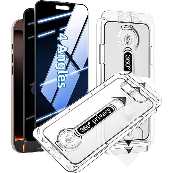 can Tempered Glass 4 Way All Angles Privacy Screen Protector for iPhone 16 Pro Max (6.9"), 360 Anti-spy Auto-Dust Removal, High Definition, Full Coverage No Bubble Easy Installation 2-Pack