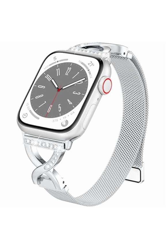 can Thin Mesh Loop Compatible with Apple Watch Bands for Women 40mm 41mm 38mm 42mm Series 11 10 9 8 7 6 5 4 3 2 1 SE, Metal Magnetic Stainless Steel Strap with X-Shape Diamond Clasp for iWatch Bands