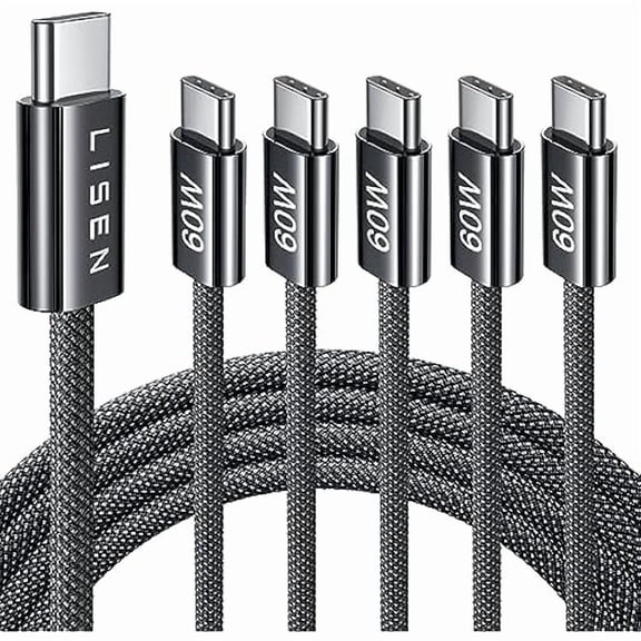 can USB C Cable, 5-Pack [6.6FT] USBC to USBC Cable for iPhone 16e 15 Pro Max Charger Cord, 60W (3.1A) C to C Cable Fast Charging for Samsung S25/S24/23, Switch 2, iPad, MacBook,Black