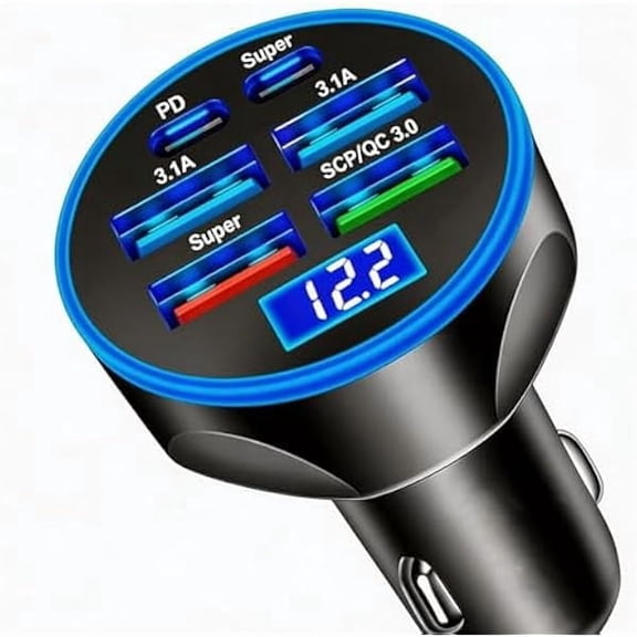 can USB Cigarette Lighter Adapter with Voltage Display, Full PD 30W Multi Port USB Car Charger with Volt Meter, PD4.0/QC4.0/PPS/AFC Super Fast 12V Outlet for MacBook iPhone Galaxy Android Phones
