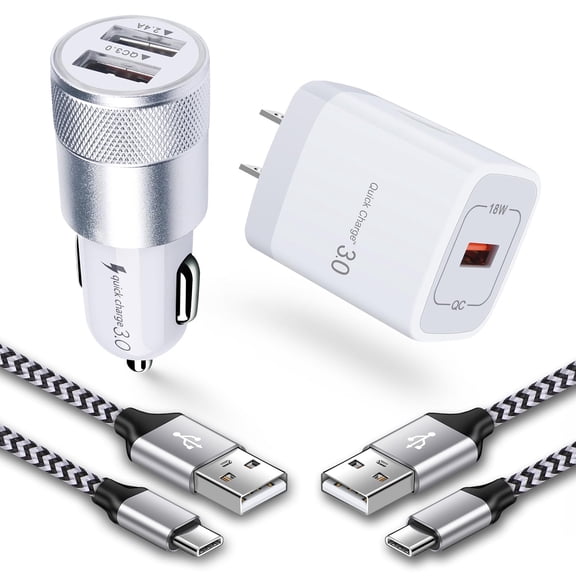 can USB Fast Charger Kit for Samsung Galaxy A17 A56 A16 A15 A14 A35 A55 A54 A53 5G S25 S24 FE S24 S23 Ultra A13 iPhone 17 16e 15, Quick Charge 3.0 Wall Charger+Rapid Car Charger Adapter+2 USB C