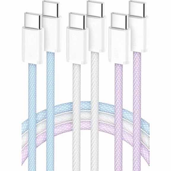 can USBC to USB C Cable 3FT 3-Pack 60W (20V/3A), Type C to C Durable Charger Cord Fast Charging for iPhone 15 16 17 Pro Max Plus, Samsung Galaxy S24/S23 S22, MacBook/iPad/Pixel/Apple/Android USB-C