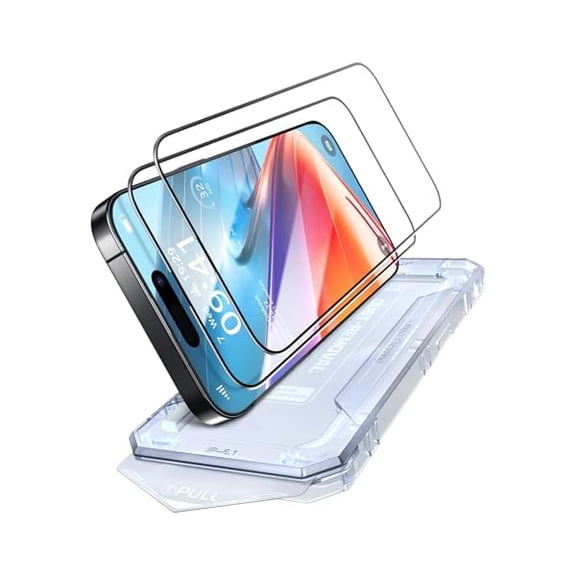 can Unbreak Top 9H+ Glass for iPhone 15/16 Screen Protector 12FT Military Armor Shatterproof + Longest Durable, 1:1 Full-Coverage Tempered Glass, Auto-Align Fit Bubble-free, 2-Pack