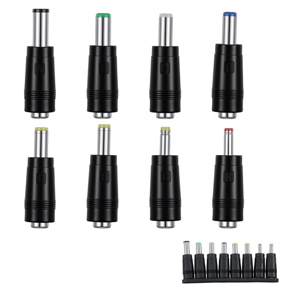 can Universal DC Connectors Plug Kit, 8 Connector Tips Kits DC Plug Universal 5.5 x 2.1 mm Female to Male Adapter Tips AC Power Adapters Power Supply Plugs for LED Strip Lights, Laptop