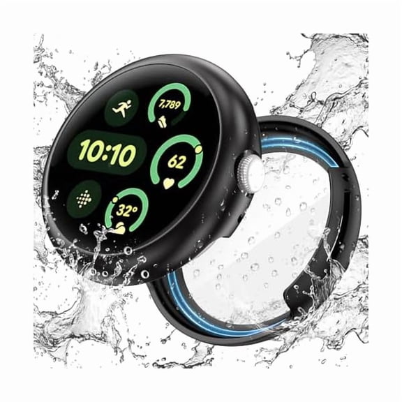 can Waterproof Case for Google Pixel Watch 3 2 1 41mm Screen Protector, Hard PC Slim Face Cover Bumper High Sensitive for Google Pixel Watch 3/2/1, 41mm Black
