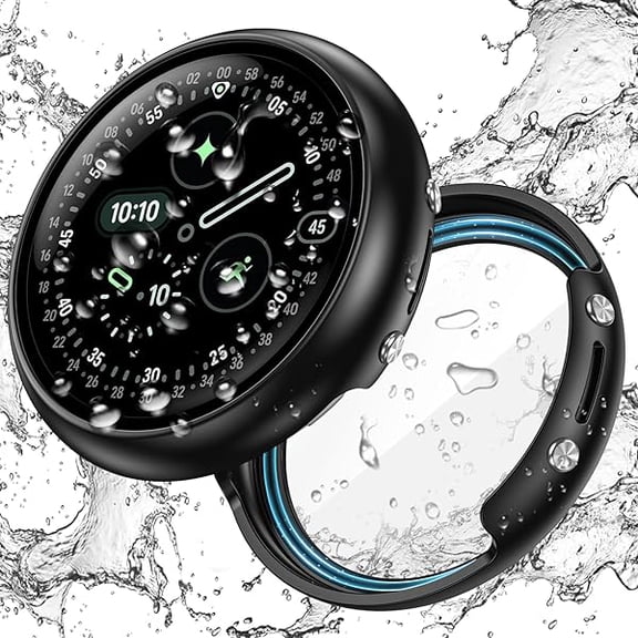 can Waterproof Case for Google Pixel Watch 4 45mm Screen Protector, Direct Charging Hard PC Slim Face Cover Bumper High Sensitive for Google Pixel Watch 4, 45mm Black