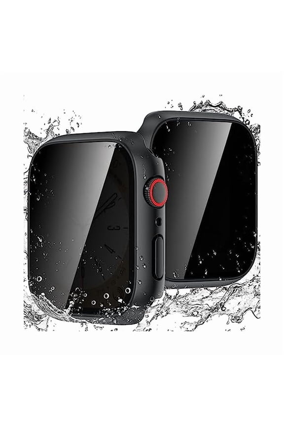 can Waterproof Privacy Case for Apple Watch Screen Protector, Anti-Spy Tempered Glass Film iWatch Cover Hard PC Case Bumper for Apple Watch Series 9/8/7, 45mm BlackBlack