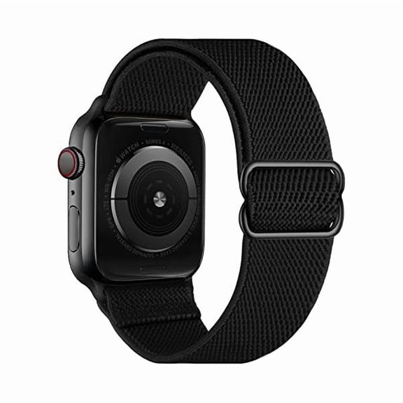 can XL Stretch Solo Loop Band Compatible with Apple Watch Series 11/10/9/8/7/6/5/4 SE 3/2/1 42mm 41mm 40mm 38mm, Adjustable Elastic Nylon Braided Stretches Sport Strap for iWatch Women Men, Black