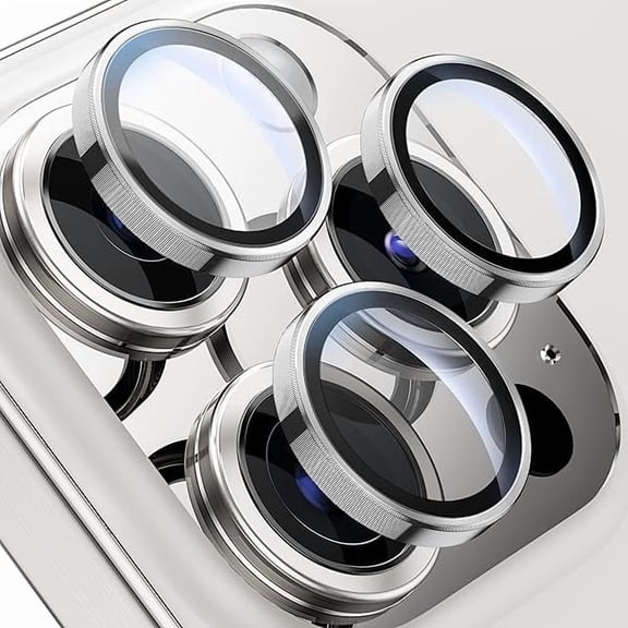 can for iPhone 15 Pro/iPhone 15 Pro Max Camera Lens Protector,[Keep Original Shooting] Shatterproof 9H Tempered Glass Camera Screen Protector Metal Ring Cover Film Accessories,Silver Titanium