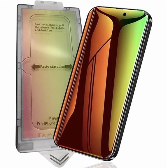 can for iPhone 16 Pro Max Privacy Screen Protector, 2 Pack Colorful Gradient 9H Hardness Tempered Glass Film [Auto-Alignment Tray] [Auto Dust] [3S FOOLPROOF] Anti Scratch Anti-Spy Anti-Blue Light
