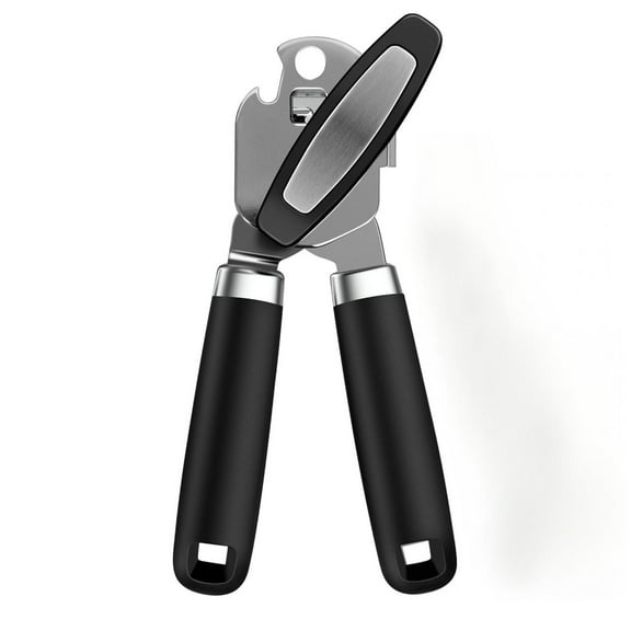 Behome Can Opener with Bottle Opener, Heavy Duty Manual Can Opener with With Turn Knob & Soft Handle, for Kitchen Seniors Friendly, Black