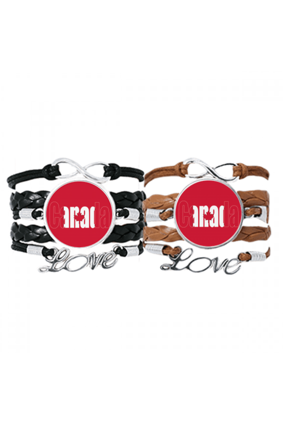 canada country flag name art deco fashion bracelet hand strap leather wristband double set