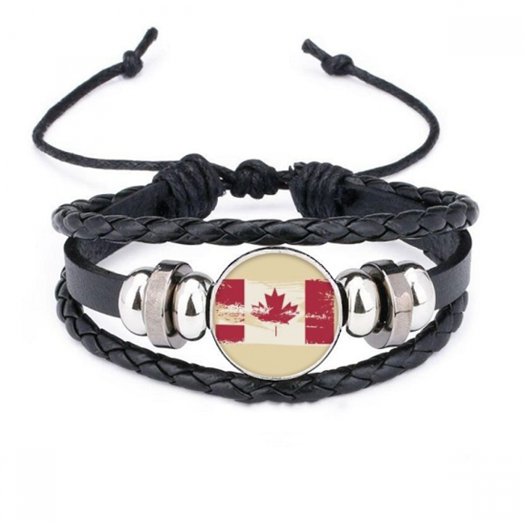 canada flavor flag and maple bracelet braided leather woven wristband
