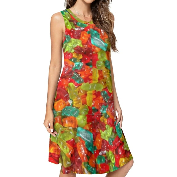 candies,sugar, Gummy Spring Summer Dresses for Women Fashion T-shirt Dress Casual Sleeveless Loose Sundress with Pockets