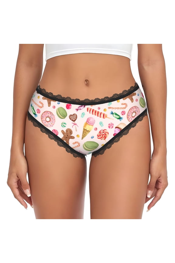 candy Lace Underwear for Women - Ladies Lacy Trim Brief, Hipster Panty, Comfortable Breathable Soft Undies X-Large