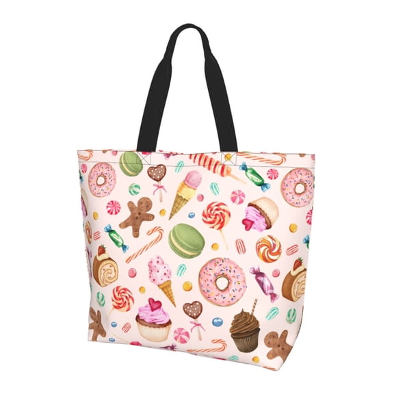 candy Women's Tote Bags Reusable Grocery Shopping Bag Foldable for Beach Gym Work Daily Carry All
