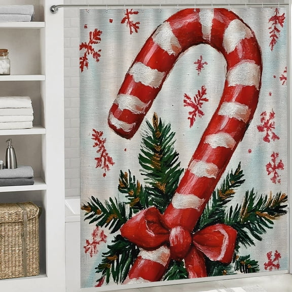 candy cane beautiful pattern printed shower curtain printed waterproof shower curtain Modern Waterproof Shower Curtain for Country Cottage & Farmhouse Bathroom Decor