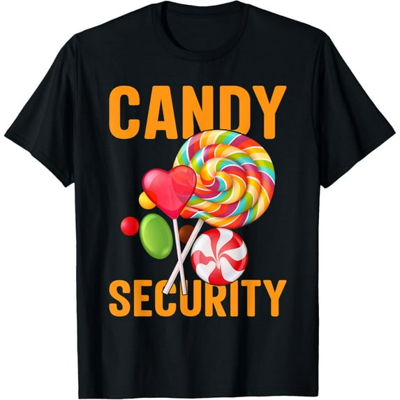 candy land costumes adult candy land tee candy security T-ShirtMen's and women's gift, black and white T-shirt, size: Extra large S-4XL