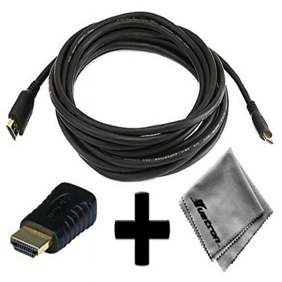 canon eos rebel t5 compatible 15ft hdmi to hdmi mini connector cable cord plus hdmi male to hdmi mini female adapter with huetron microfiber cleaning cloth