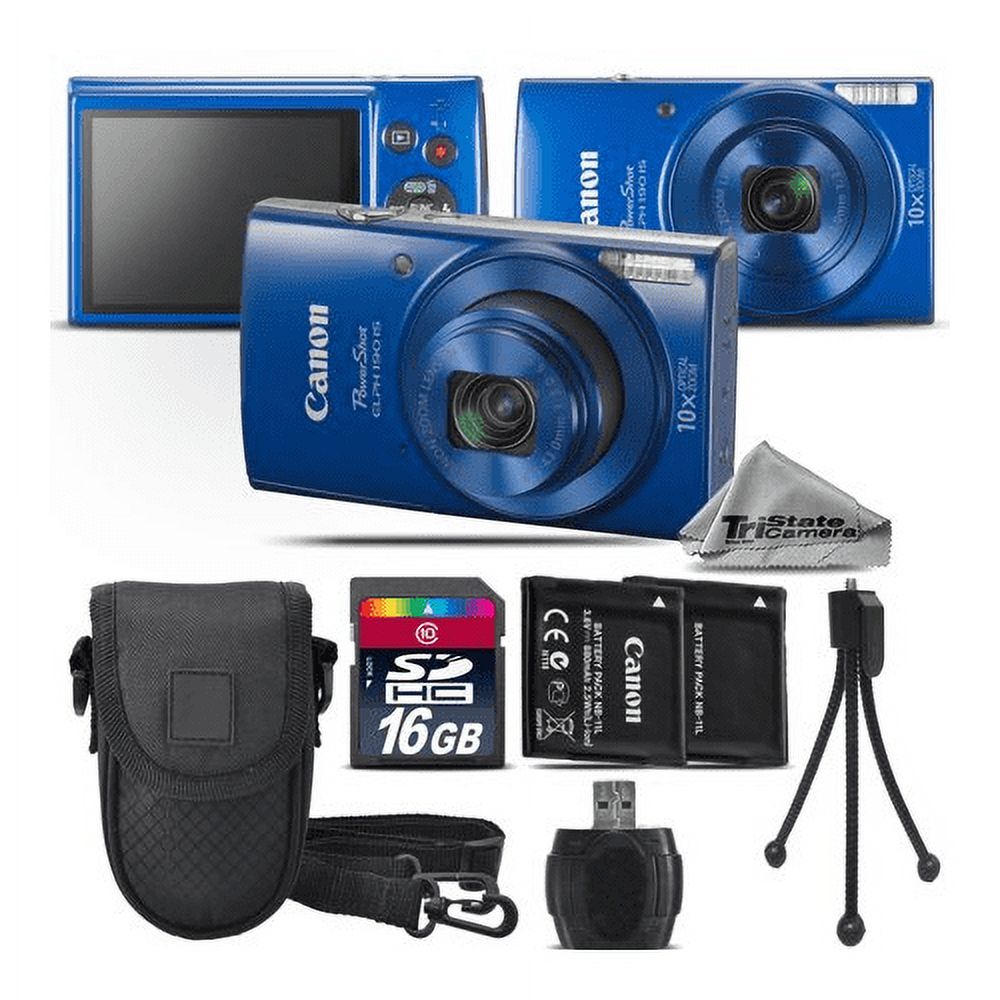 canon powershot elph 190 digital camera blue 1090c001 10x optical zoom -16gb kit - image 1 of 30