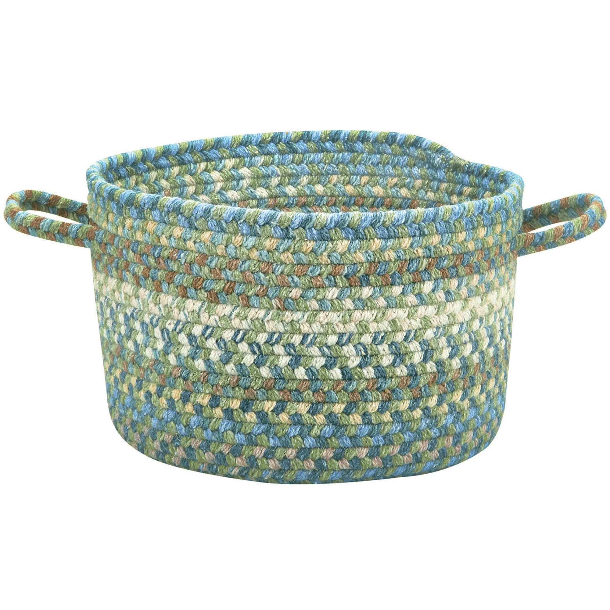 Handcrafted Green and Blue Wool Blend Braided Storage Basket