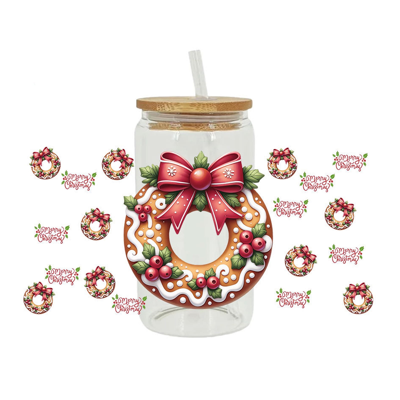 capino 16Oz Christmas Transfer for Glass Cups, Cup Wrap Stickers