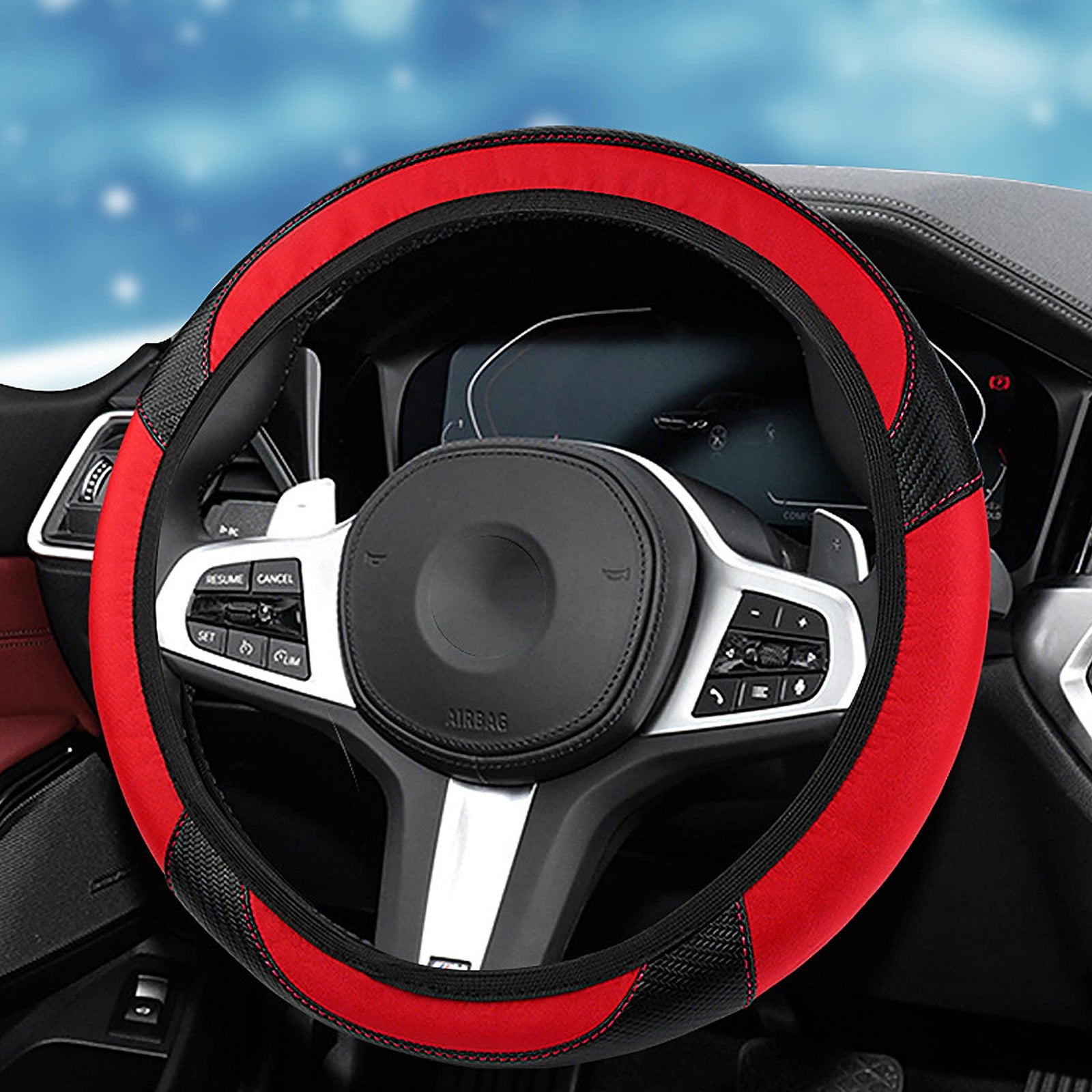 MJJLYYU Red Cherry Steering Wheel Cover For Women - 15 Inch, Universal Fit, Breathable & Anti-Slip, For Cars, SUVs, Trucks