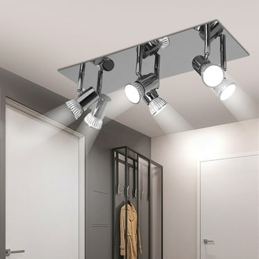 Donemore Kitchen Adjustable 6 Way Ceiling Spot Lighting Fitting LED GU10 Bulbs, Center Swivel Track Light Heads, Flexibly Rotatable Light Head for Kitchen, Living Room, Bedroom