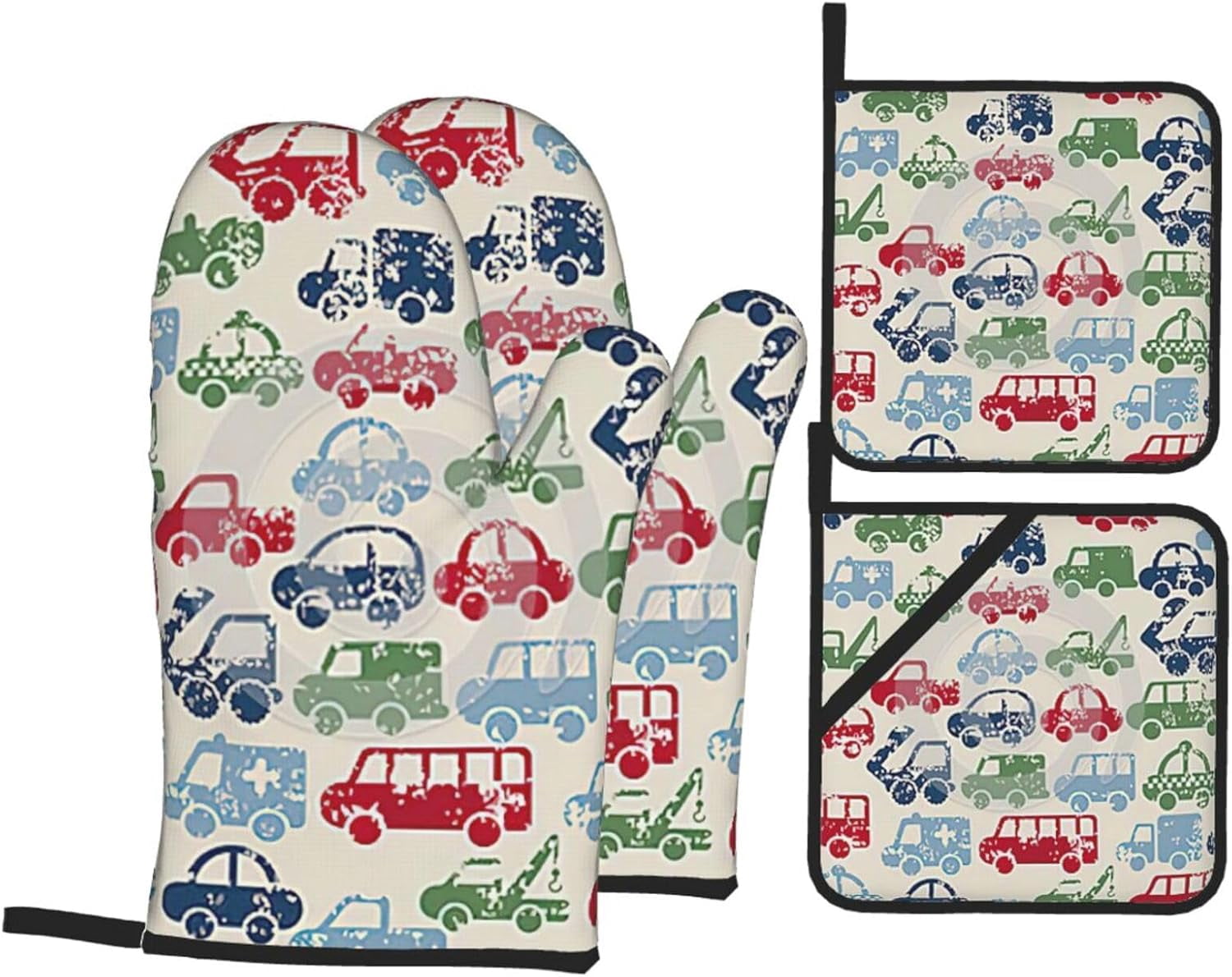 car. Oven Mitts and Pot Holders Sets for Kitchen 4 Pcs 7"X11" Heat Resistant Baking Cooking