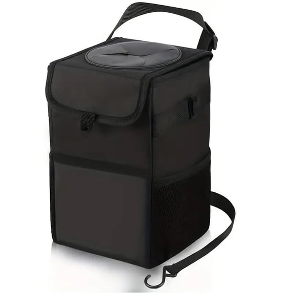 BN-LINK Car Trash Can with Lid, Leak-Proof & Waterproof Car Garbage Can with Storage Pockets, Hanging Auto Trash Bin for SUV, Truck & Back Seat Organizer, Black