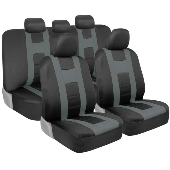 carXS Forza Light Gray Car Seat CoversFull Set, Includes Front Seat Covers and Rear Bench Seat Cover for Cars Trucks SUV, Automotive Interior Car Accessories