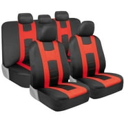 BDK carXS Forza Car Seat Covers for Car Truck Van SUV, Full Set Front and Rear Bench, PolyCloth Universal Auto Protectors, Red