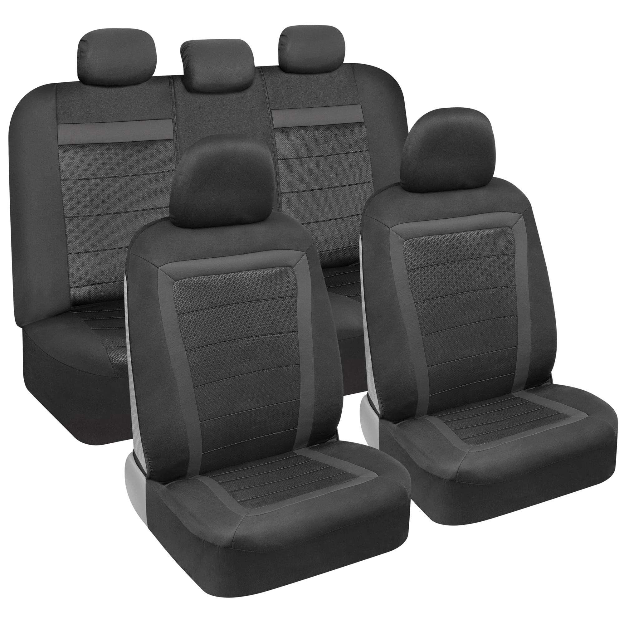 carXS FreshMesh Car Seat Covers Full Set with Charcoal Gray Accent