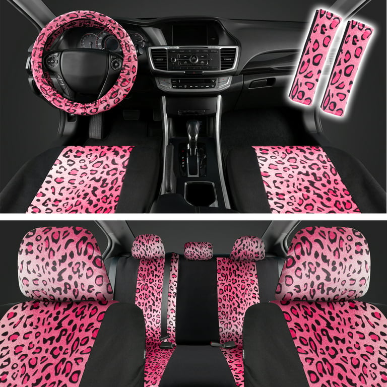 Stylish Pink Car Accessories Set - Seat Covers, Steering Wheel Cover,  Headrest Cover, and More