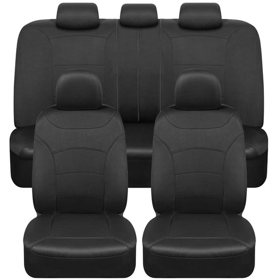 BDK carXS Turismo Car Seat Covers Full Set, Black Two-Tone Front Seat Covers with Split Rear Bench Back Seat Cover, Automotive Seat Covers for Trucks SUV Van Auto