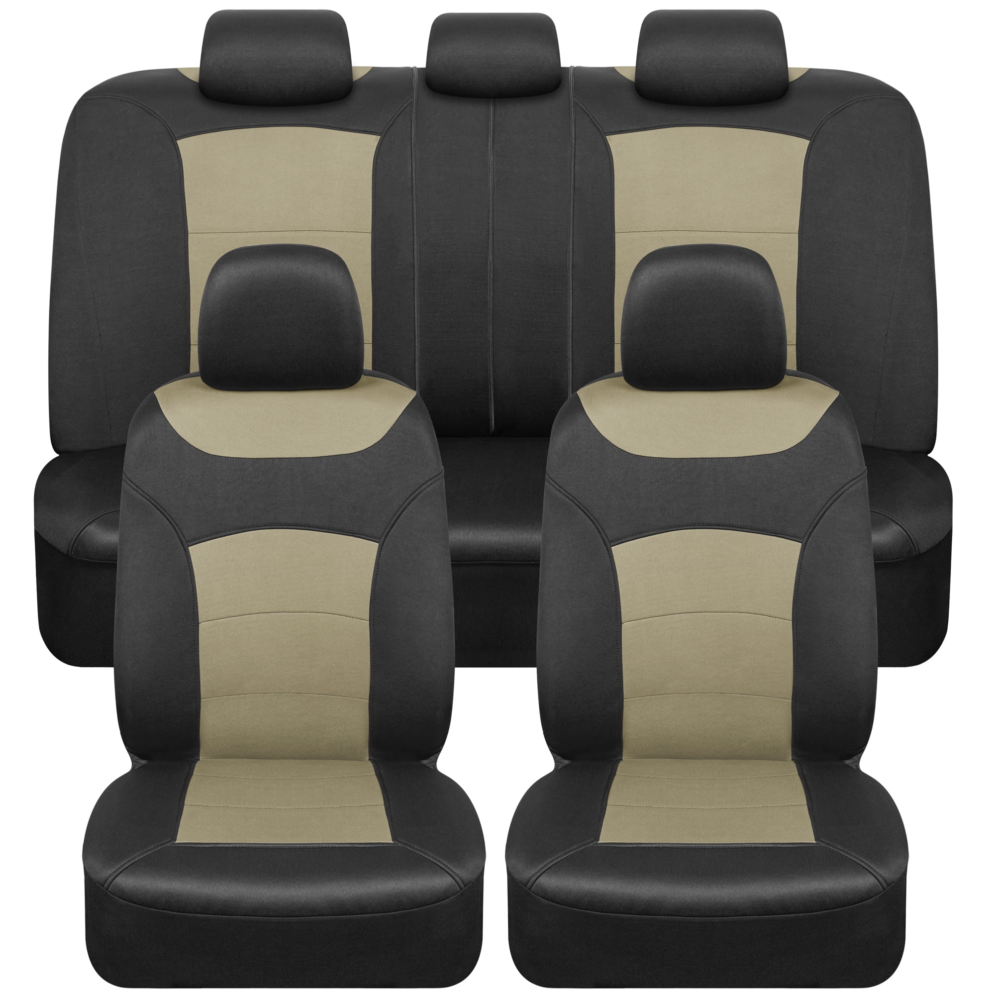 carXS PU Leather Car Seat Covers, Full Set Front & Rear Cover in Tan Beige