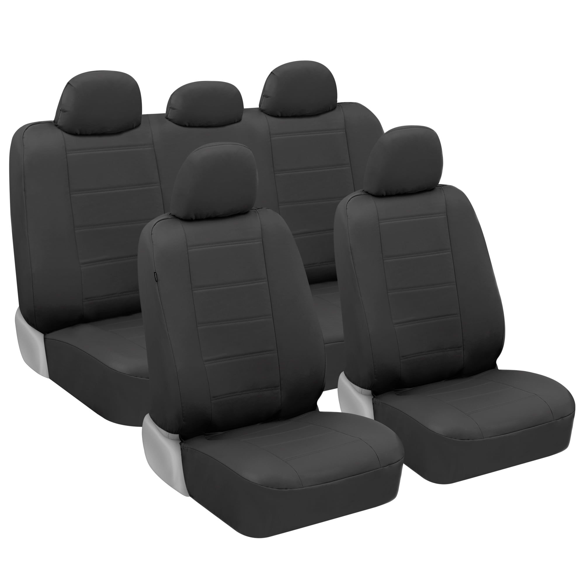 carXS UltraLuxe Black Faux Leather Car Seat Covers Full Set, Front