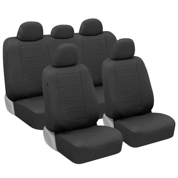 BDK 9-Piece Black Leather Car Seat Cover Full Set, Front Seat Cover and Rear Bench Seat Cover, Universal Fit Car Seat Covers for Cars Trucks SUVs Vans, Complete Full Coverage Protection For Vehicles