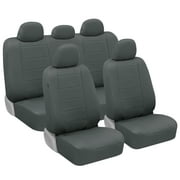 BDK 9-Piece Gray Leather Car Seat Cover Full Set, Front Seat Cover and Rear Bench Seat Cover, Universal Fit Car Seat Covers for Cars Trucks SUVs Vans, Complete Full Coverage Protection For Vehicles