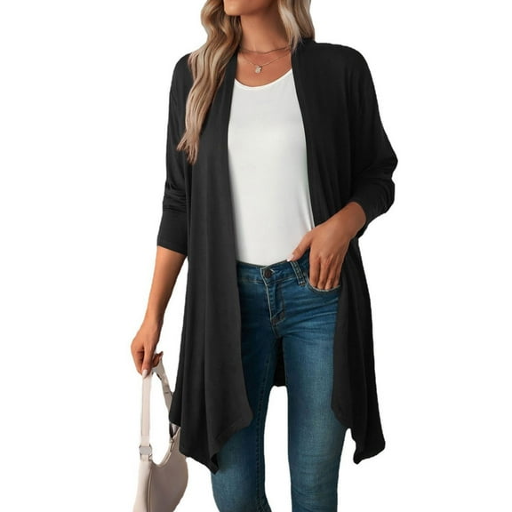 cardigan sweaters for women,Black Women Long Sleeve Open Front Cardigan Casual Lightweight Long Cardigans Loose Knit Outwear