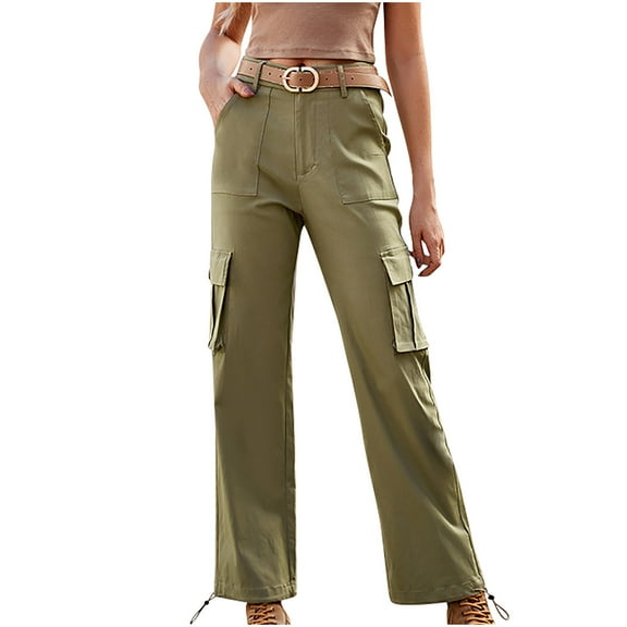 ZQUUVOU Cargo Pants for Women Casual Multi Pocket Loose Wide Leg Work Pants Long Pants B-Olive Green