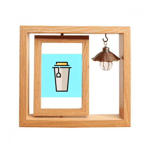 caricature milk tea cup pixel Wooden Rotating Picture Photo Frame 4x6