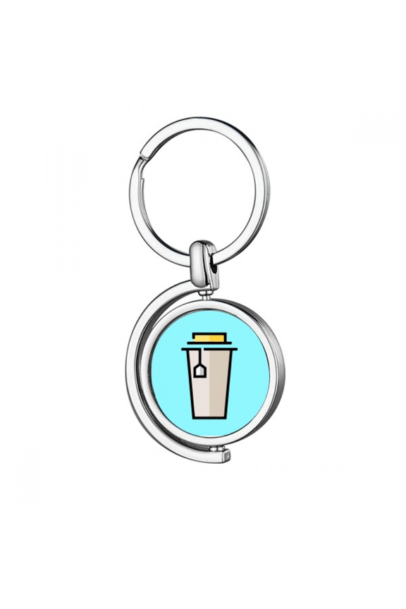 caricature milk tea cup rotating keychain metal keyring holder