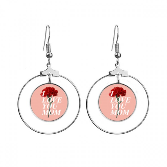 carnation mother emotion earrings dangle hoop jewelry drop circle