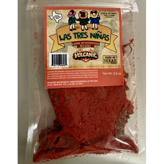 carne seca crunchy 100% premium beef jerky red powder VOLCANIC hot mexican snack Texas made 1.3 oz.