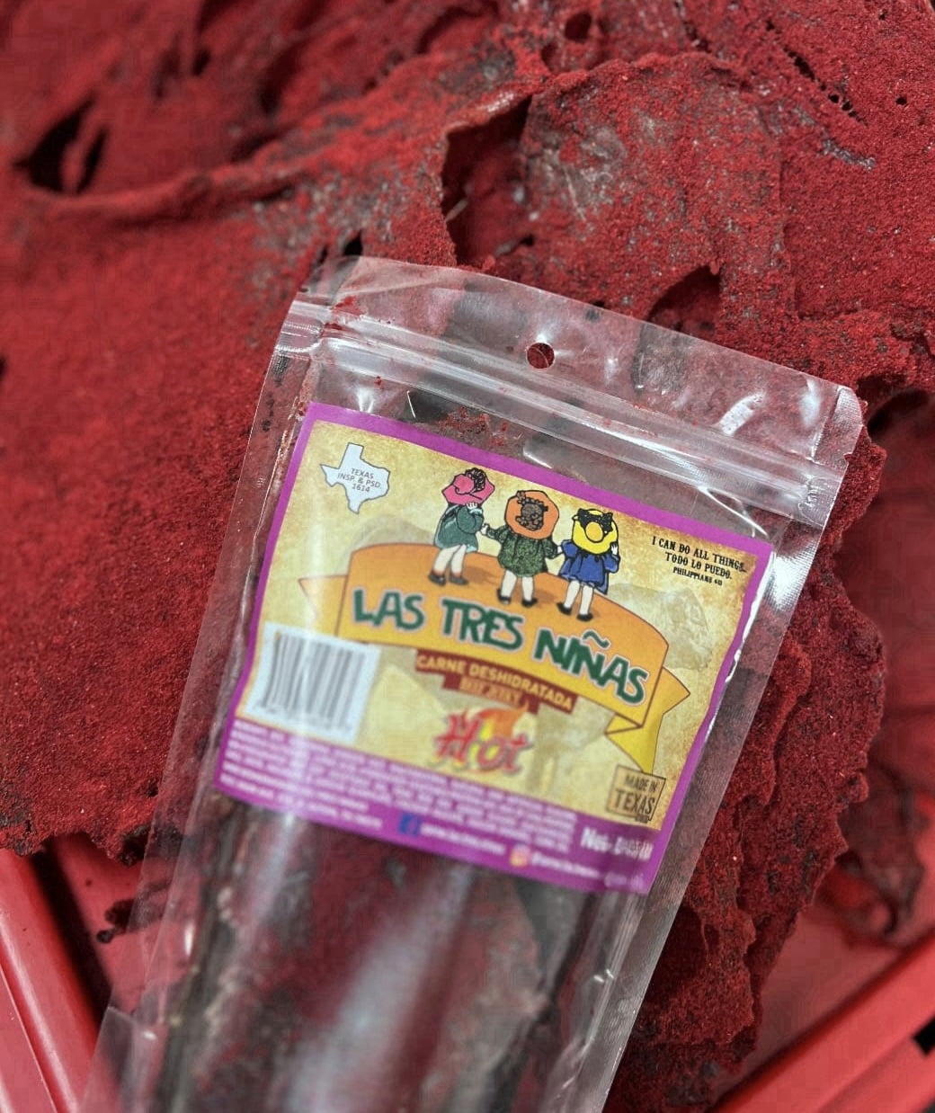 carne seca crunchy premium beef jerky red powder fuego hot mexican snack Texas made 2.6 oz.