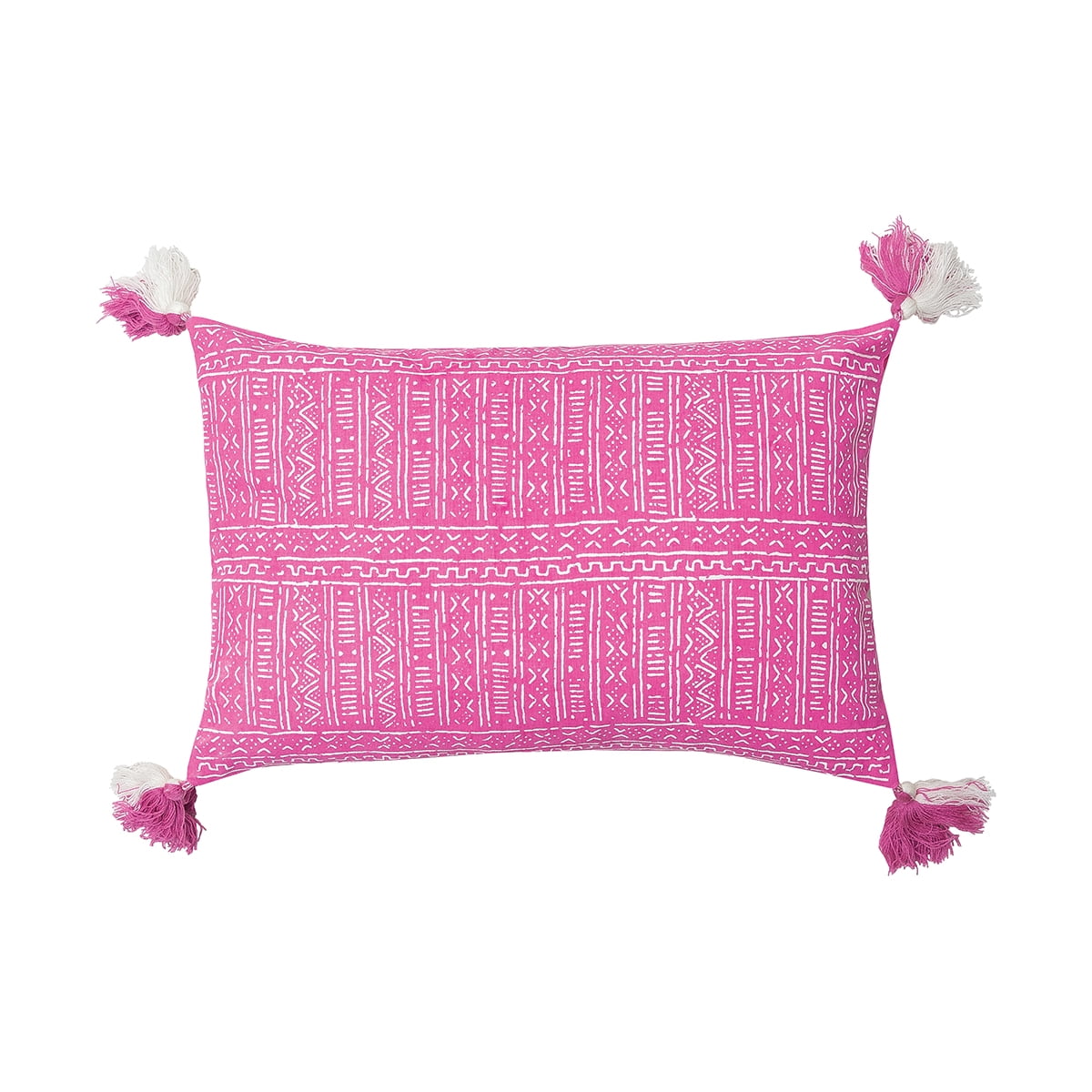 Pink Cotton Canvas Rectangular Throw Pillow with Tassels